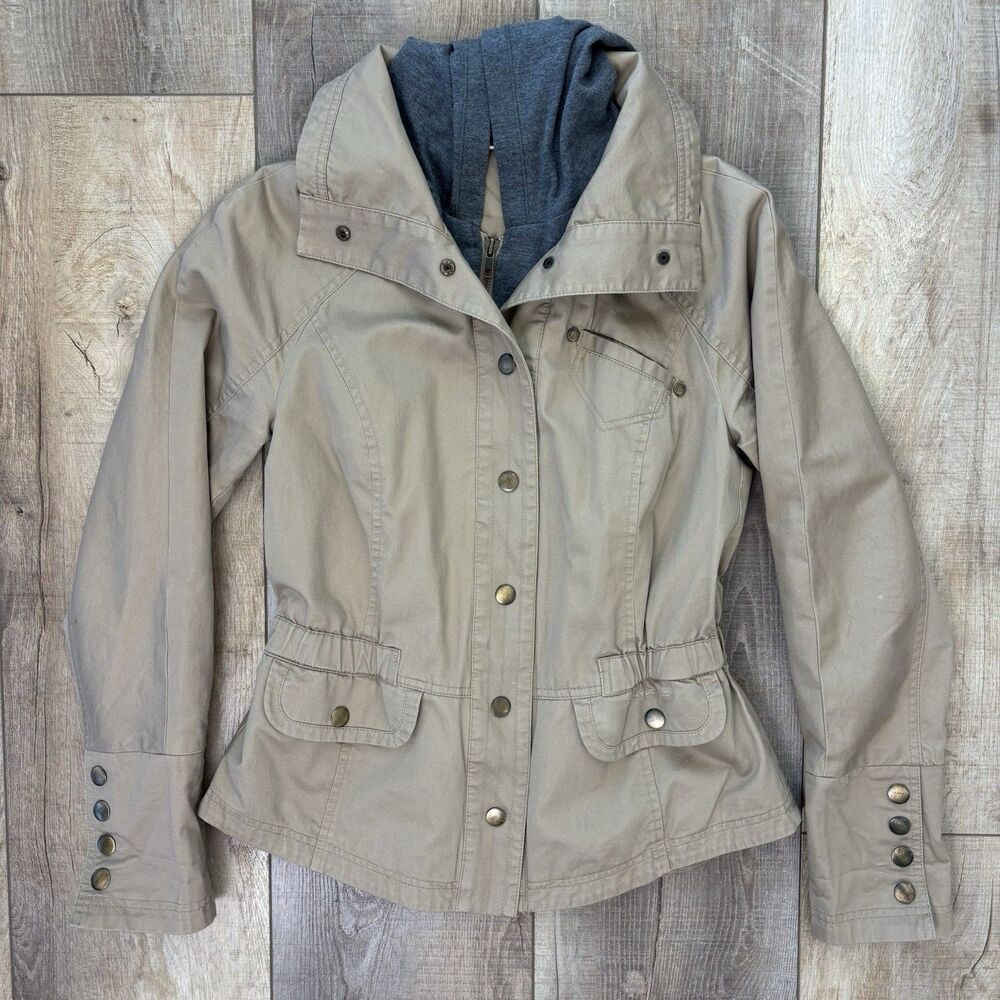 DKNY Womens Utility Layered Hooded Jacket Tan Khaki Sz S Gorpcore Field Military - Picture 5 of 16